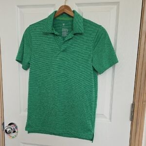 Boys All In Motion Green Button Collar Active Green Heather Stripe Tee Size L